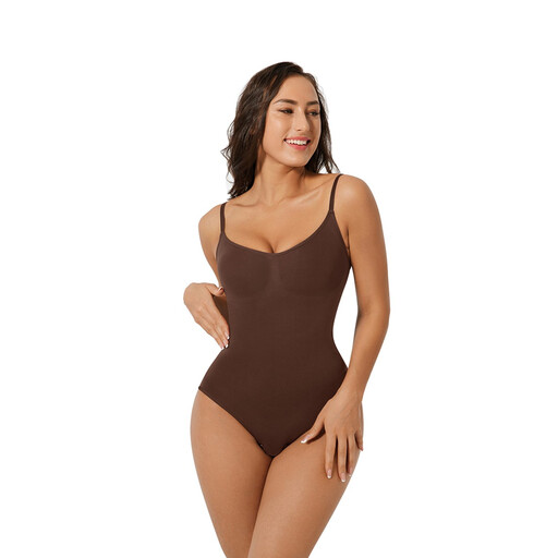 Feelingirl Everyday Wear Seamless Comfortable Hip-hugging Panties Ruched Bust Bodysuit for Women XS/S Brown, Couple Gift Perfect Gift