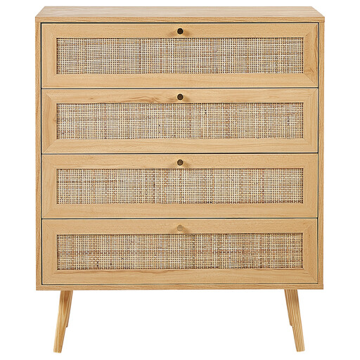 Beliani Rattan Kommode PEROTE mit 4 Schubladen in heller Holzoptik
