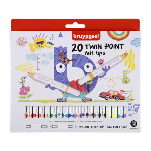 Bruynzeel Kids Twin Tip Felt-tip Markers, Pack of 20