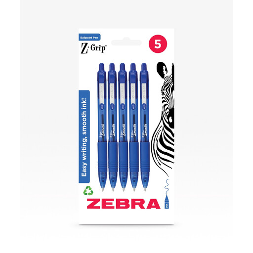 A pack of 5 Zebra Z-Grip Smooth Retractable Ballpoint Pens