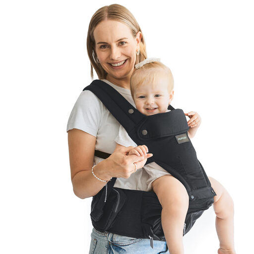 Momcozy Porte-bébé 2-en-1 AIR avec siège de hanche, tissu imitation coton, noir