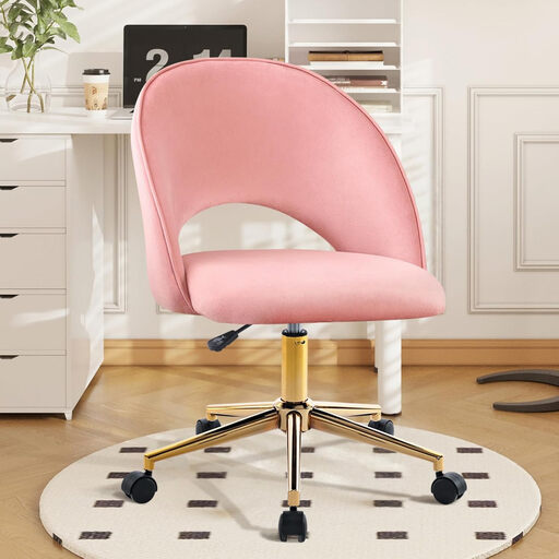 Hellove Drehstuhl in Rosa mit Rollen und Goldgestell