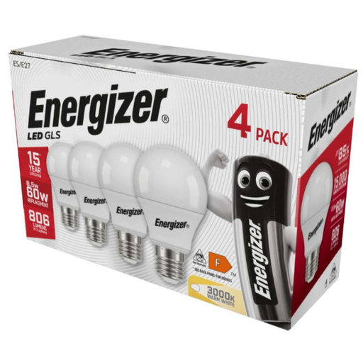 Energizer Light Bulbs LED Globe Frosted E27 Warm White 60W Non-Dimmable 4 Pack