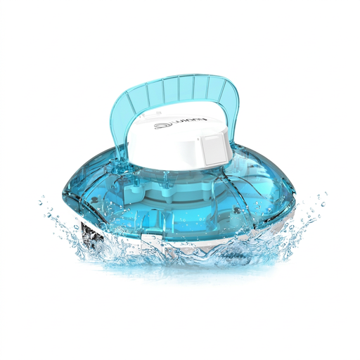 Winny 200 Transparent Blue: Pool Cleaner for Flat Floor Pools, 75 min Battery Life, Double Filtration System
