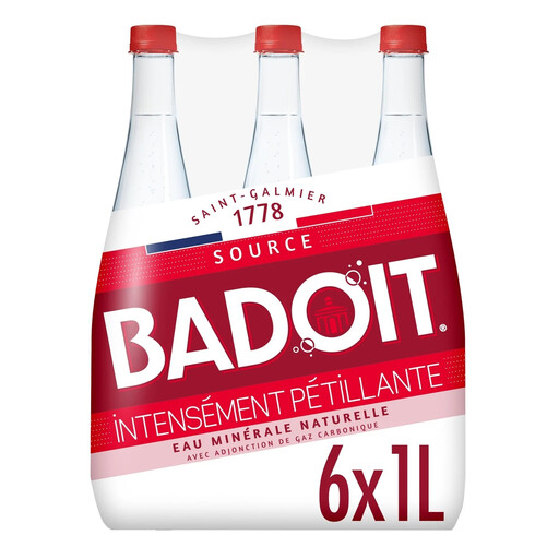 BADOIT Red Sparkling Natural Mineral Water - Intensely Fizzy Pack of 6 x 1L