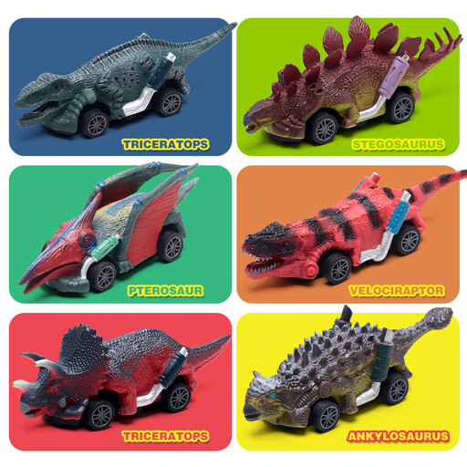 Dinosaur Pull?Back Car Toys, Safe Plastic Dino Race Car Set of 6