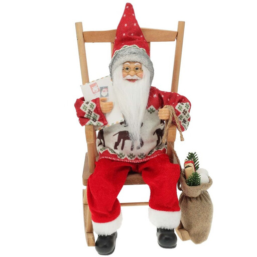 Dekorative Weihnachtsmann-Figur im Schaukelstuhl