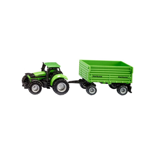 Siku Deutz AgroTron Tractor with Fortuna Trailer - Green, Metal/Plastic