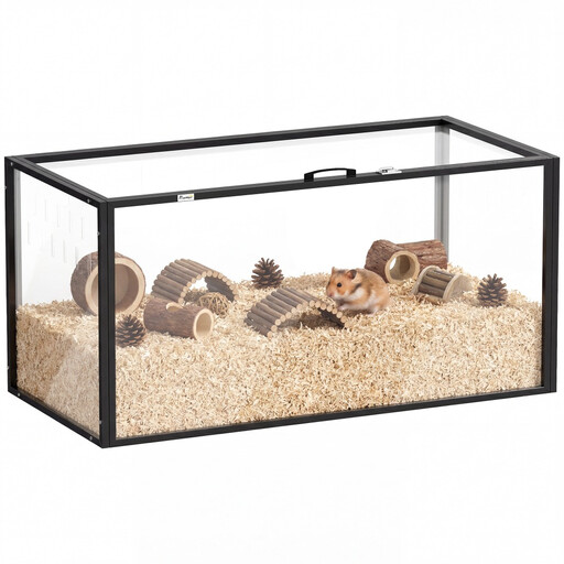 Transparent Hamster and Small Rodent Cage, 360-degree Panoramic View, Anti-bite Design, Spacious and Durable Habitat, Ideal for Mice and Gerbils, Indoor Use, Easy to Clean, 105x51x51 cm, Black, T1003-01-20314