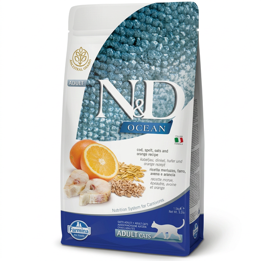 Farmina N&D Ocean Cod, Spelt, Oats and Orange Flavor Adult Cat Food 1.5kg