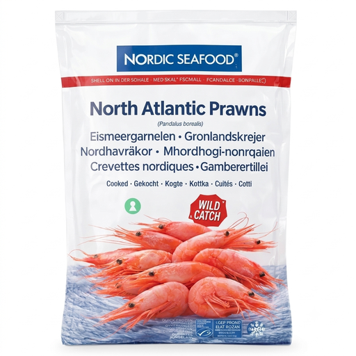 Nordic Seafood 1kg MSC North Atlantic Prawns Shell-On Cooked Pandalus (Net 800g)