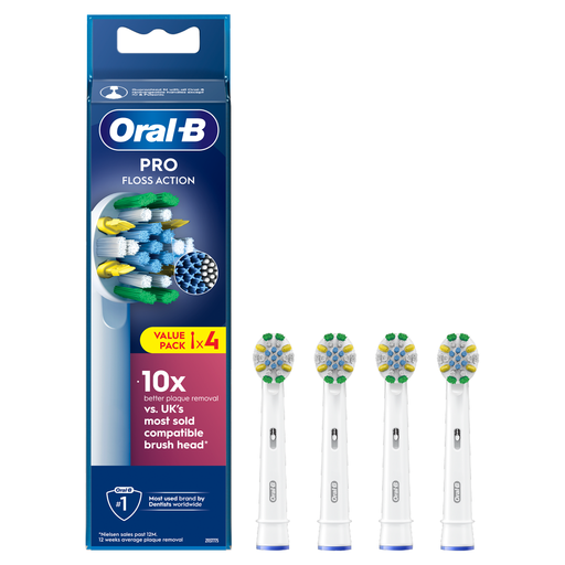Oral-B Pro Floss Action Toothbrush Heads, White, Pack of 4