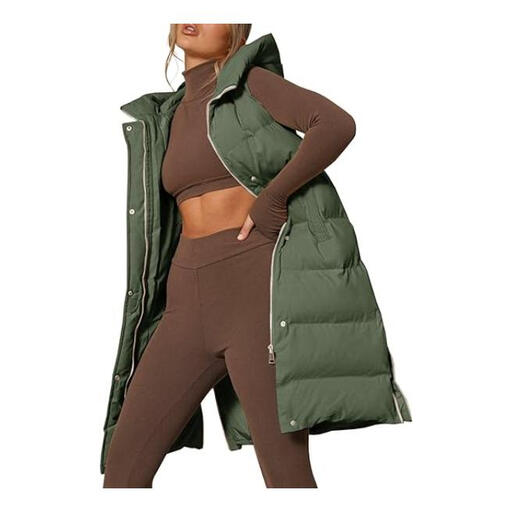 Women's Down Vest with Stand Collar Thick Hooded Sleeveless Long Coats Jacket