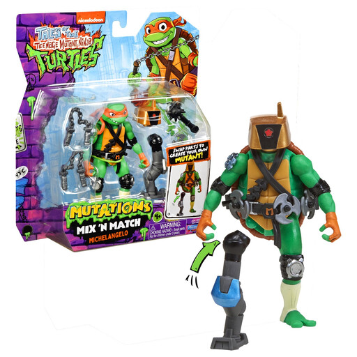 NINJA TURTLES Michelangelo Figurine Articulée 12 cm avec Accessoires Mix & Match