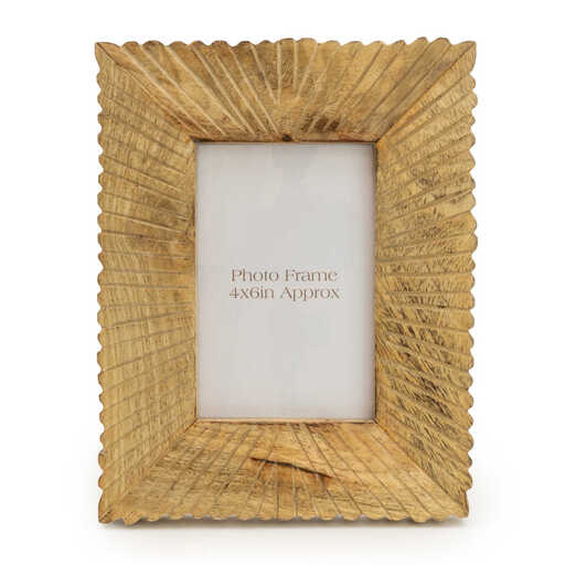 Candlelight Photo Frame Etched Lines Mango Wood 4x6"