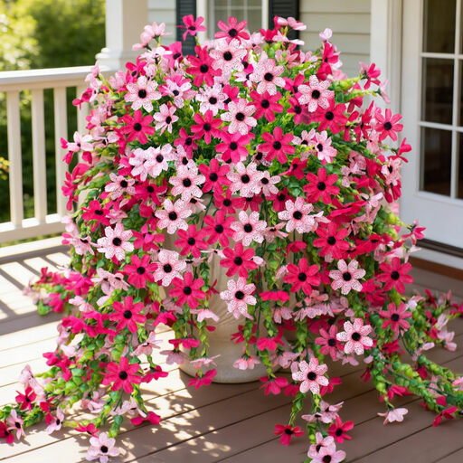 Artificial hanging flowers for outdoor spaces