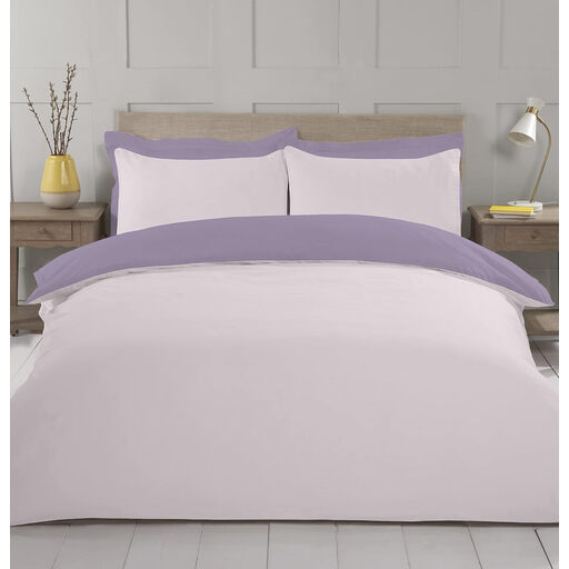 NightComfort Plain Reversible Polycotton Duvet Cover Set in Pink/Purple