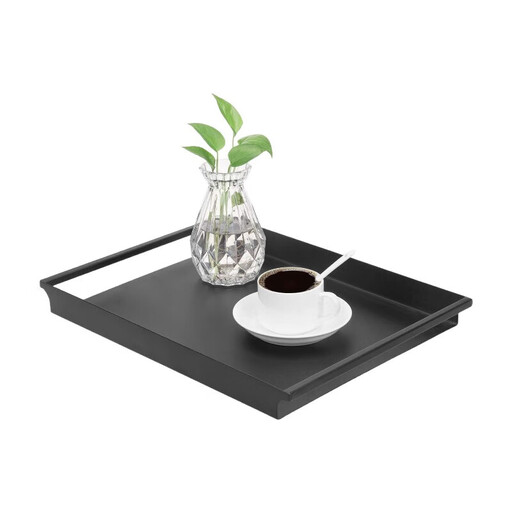 MyGift Decorative Serving Tray - Vintage Style Matte Black Metal Ottoman Coffee Table/Vanity Tray with Sleek Rounded Cutout Handles