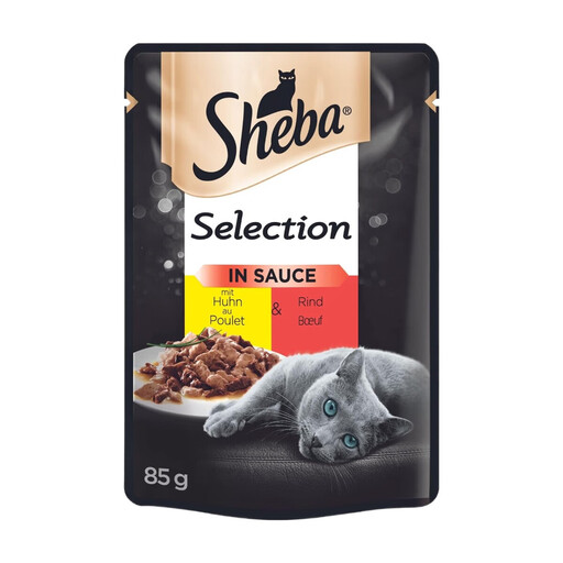 Sheba Selection Wet Cat Food Pouch with Chicken and Beef in Sauce 28x85g