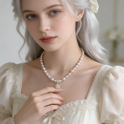 VoxorAI XL25 White Bubble Sugar Cube Pearl Necklace