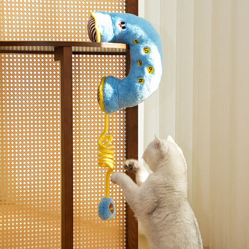 zeze Retro Telephone Cushion with Rope Interactive Pet Toy Plush Pillow Arc Support Human & Pet Use (Blue/Yellow)