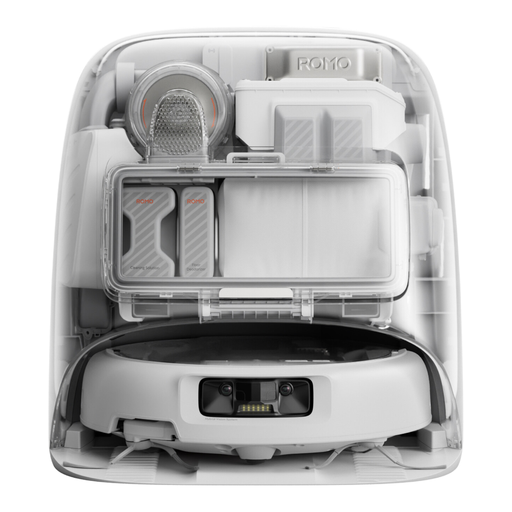 DJI ROMO P robot vacuum mop with transparent design