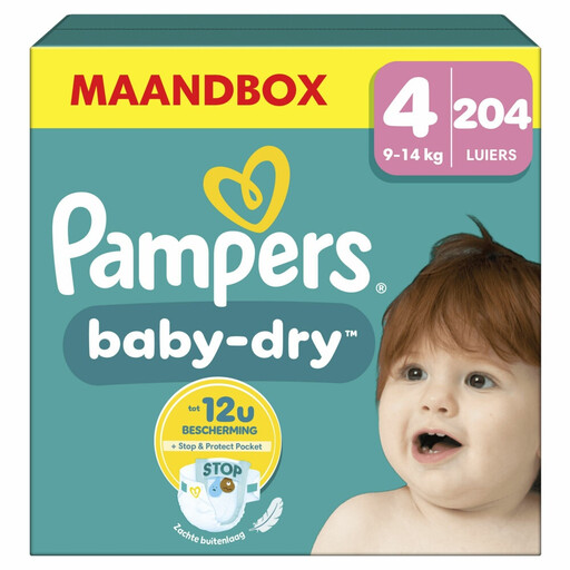 Pampers Baby-Dry Luiers Maat 4 Maandbox – 204 Luiers