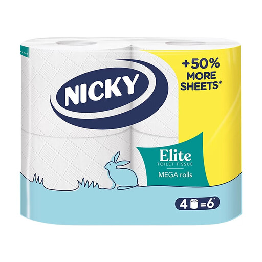 Nicky Elite Toilet Tissue, 3-Ply, 4 Rolls