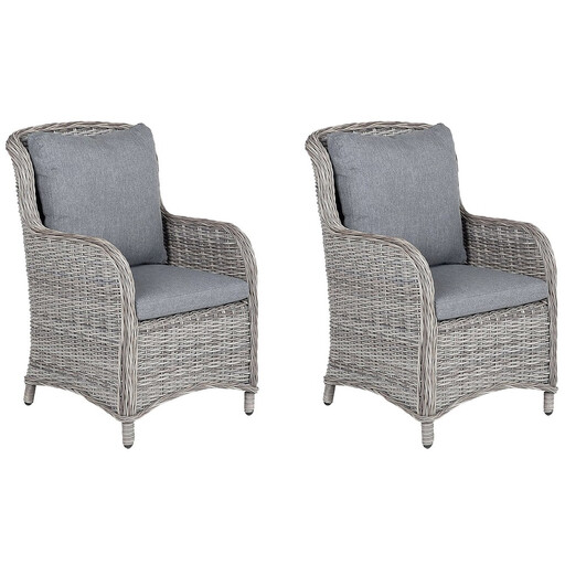 Beliani Set of 2 Poly Rattan Garden Armchairs Grey CASCAIS