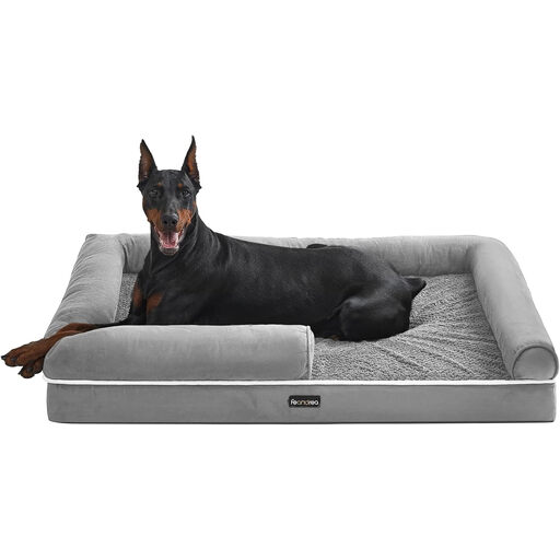 Feandrea Orthopaedic Dog Bed, Dog Sofa with Sides, Removable Washable Cover, 120 x 85 x 18cm, Non-Slip Bottom, Light Grey