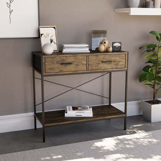 Vida Designs Console Table Brooklyn 2 Drawers Rustic Brown/Black