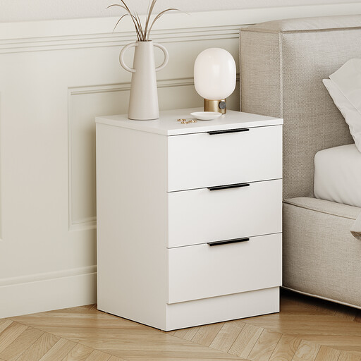 Vida Designs Bedside Table Trega 3 Drawers White