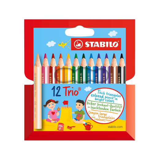 STABILO Trio Thick Short Triangular Colored Pencils - Set of 12 Assorted Colors