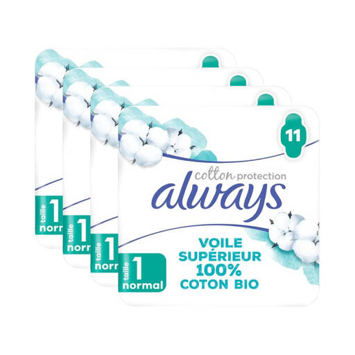 ALWAYS Ultra Cotton Protection Sanitary Towels with Wings Normal Flow - 44 Count (4 Packs of 11)