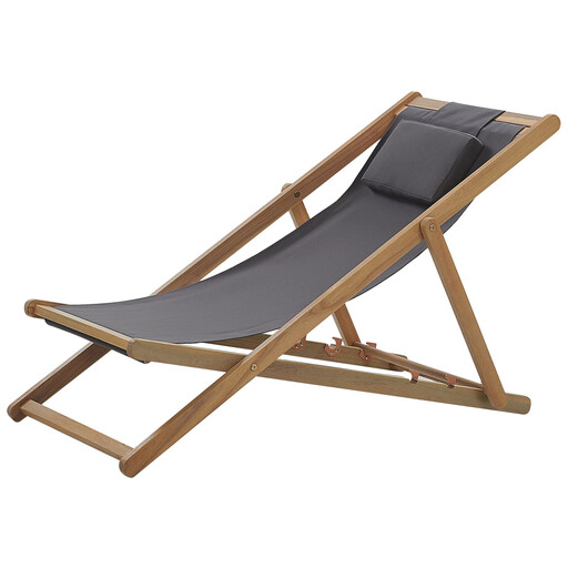 BelianiAcacia Folding Deck Chair Light Wood with Grey AVELLINO