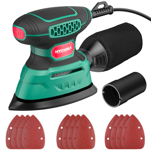 HYCHIKA 140 W 精细电动砂光机，13,000 OPM 鼠标型砂光机，高效集尘，附带 12 张砂纸，适合打磨木材及去除锈迹和油漆