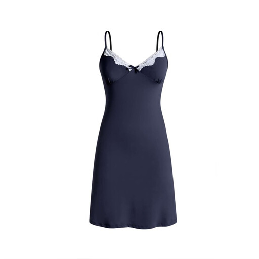 Collar White Lace V-Neck Navy Suspender Dress M