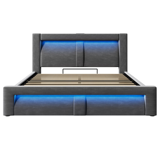 Lit double URBAN MEUBLE 140x200 cm avec rangement hydraulique et LED