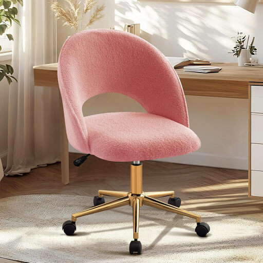 Hellove Vanity Chair with Sherpa Upholstery in Pink
