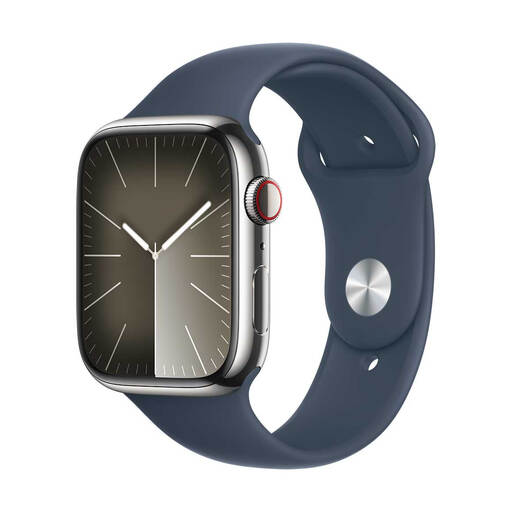 Apple Watch Series 9 GPS + Cellular 41mm Silver Stainless Steel Case with Storm Blue Sport Band