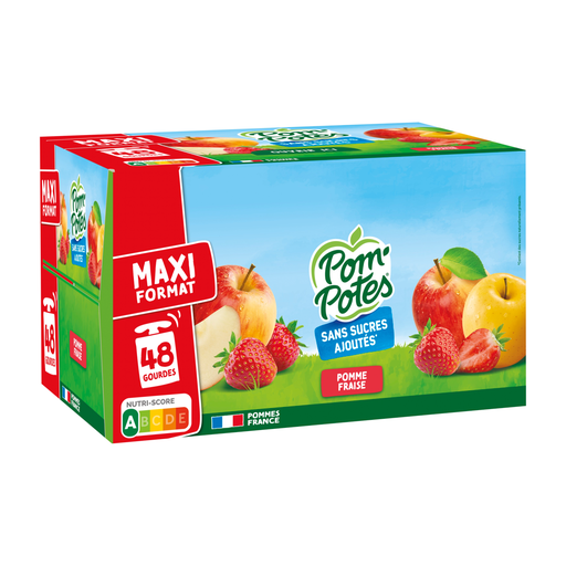 POM’POTES apple and strawberry fruit purée pouches, no added sugar, pack of 48 × 90 g