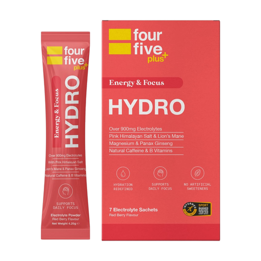 fourfive Hydro Plus Focus & Energy 900mg+ Electrolytes, 7 Sachets