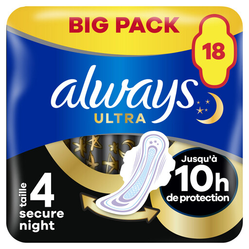 Always Ultra Secure Night Serviettes Hygiéniques (Taille 4) avec Ailettes 18 Serviettes