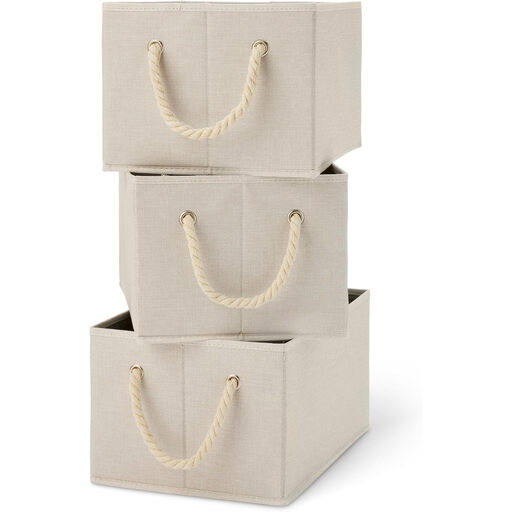 ANQI Foldable Storage Bins with Rope Handles, Pack of 3
