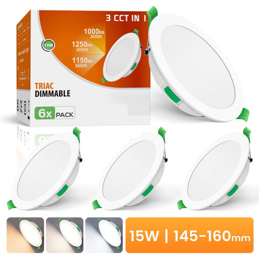 ALIPODLAX LED Einbaustrahler, Dimmbar, 15 W, IP44, Set of 6