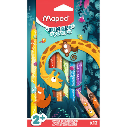 Maped Jungle Fever Jumbo Coloured Pencils 12 Pack Triangular