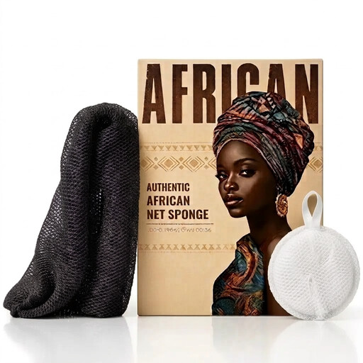 Personal Care African Net Sponge Kit Black Sponge and White Facial Scrub