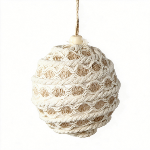 1Pc Neutral Burlap Christmas Ball Ornament 3.14inch Farmhouse Boho Jute Rope
