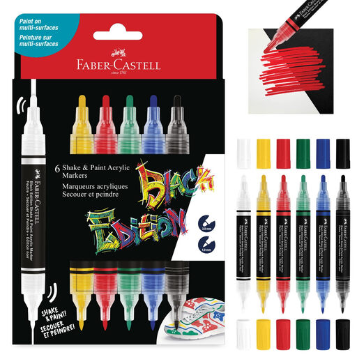 Set of 6 Faber-Castell Black Edition acrylic markers in standard colors