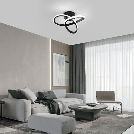 Modern clover-shaped LED ceiling light, 22W, black